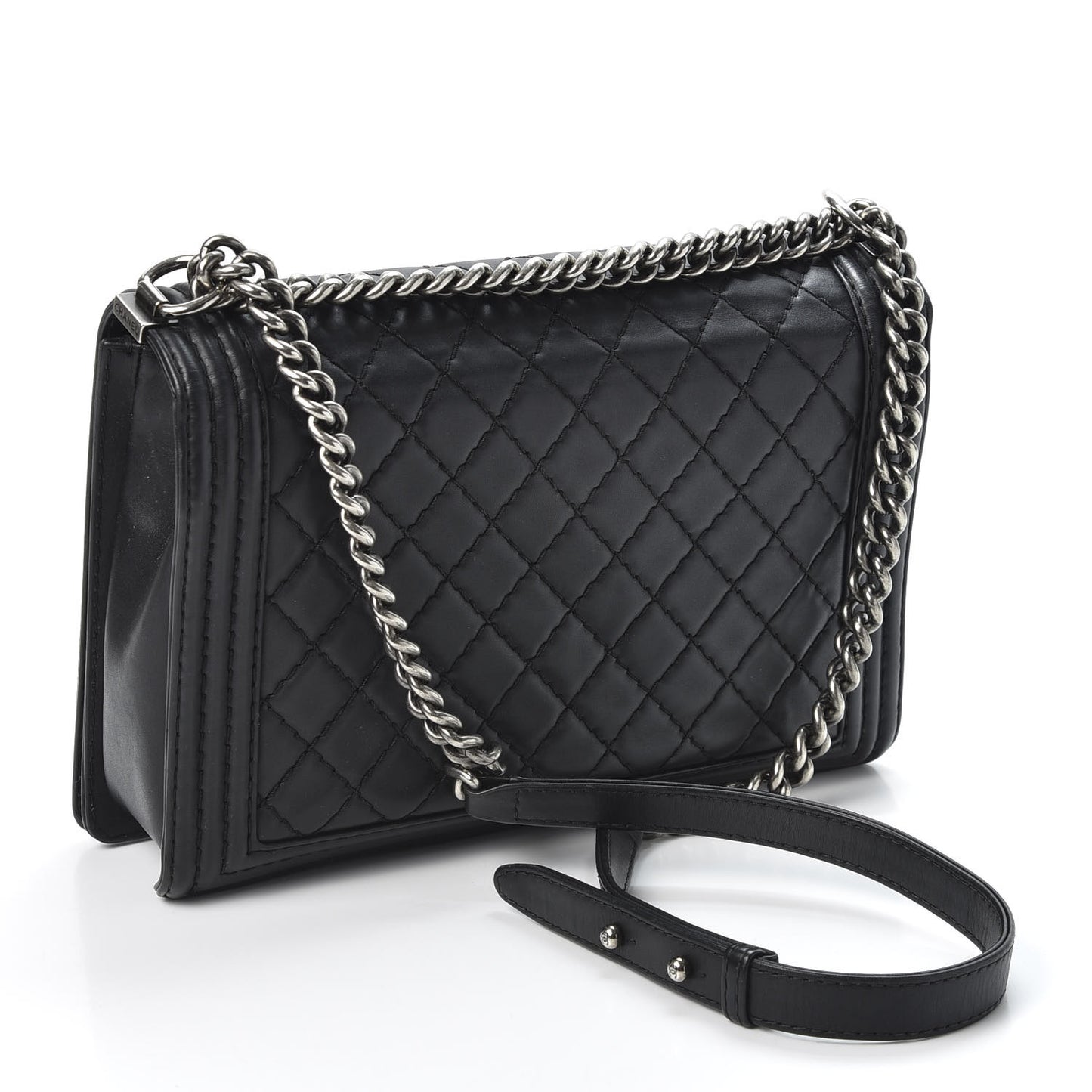Lambskin Quilted Large Boy Flap Black