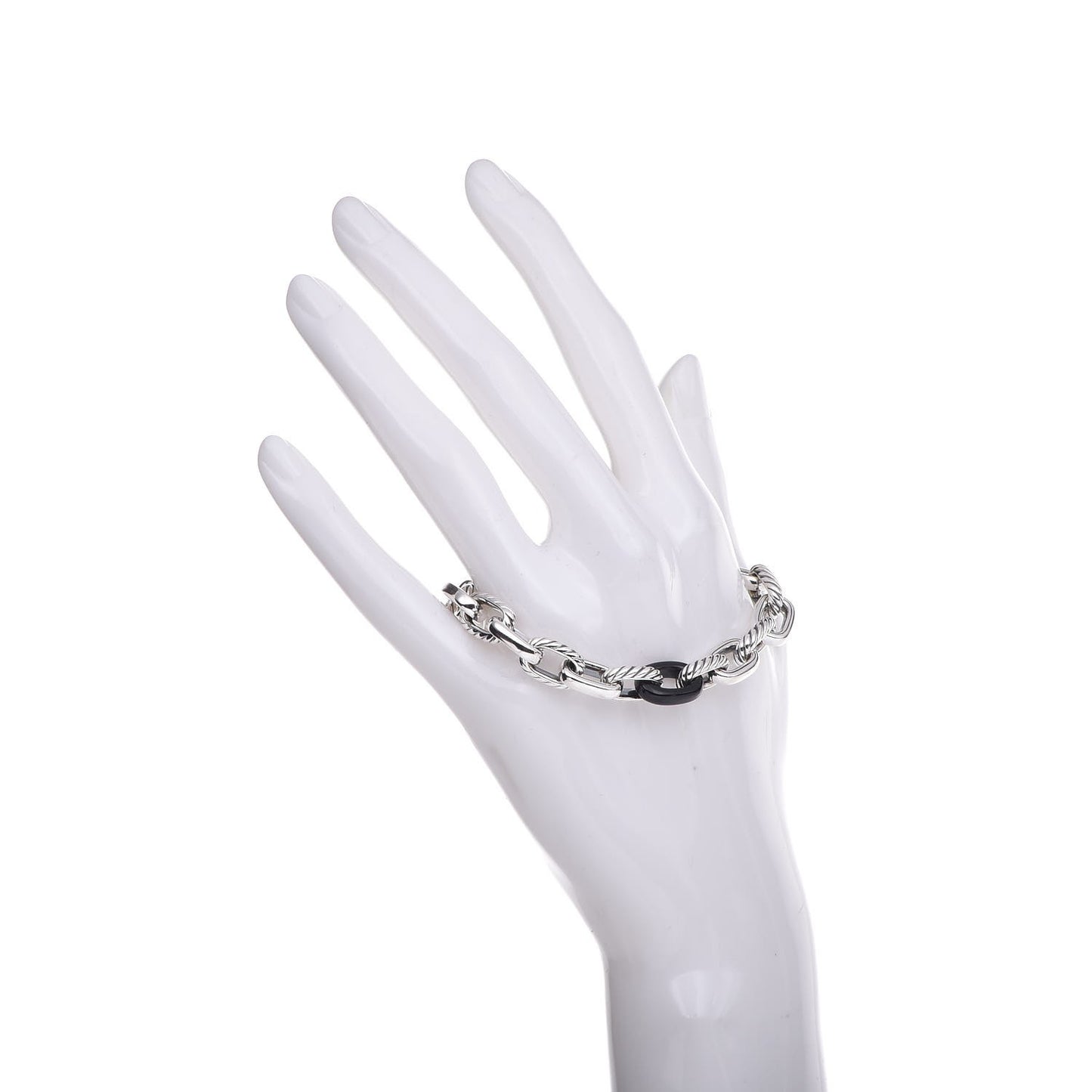 Sterling Silver Black Ceramic Chain Link Bracelet