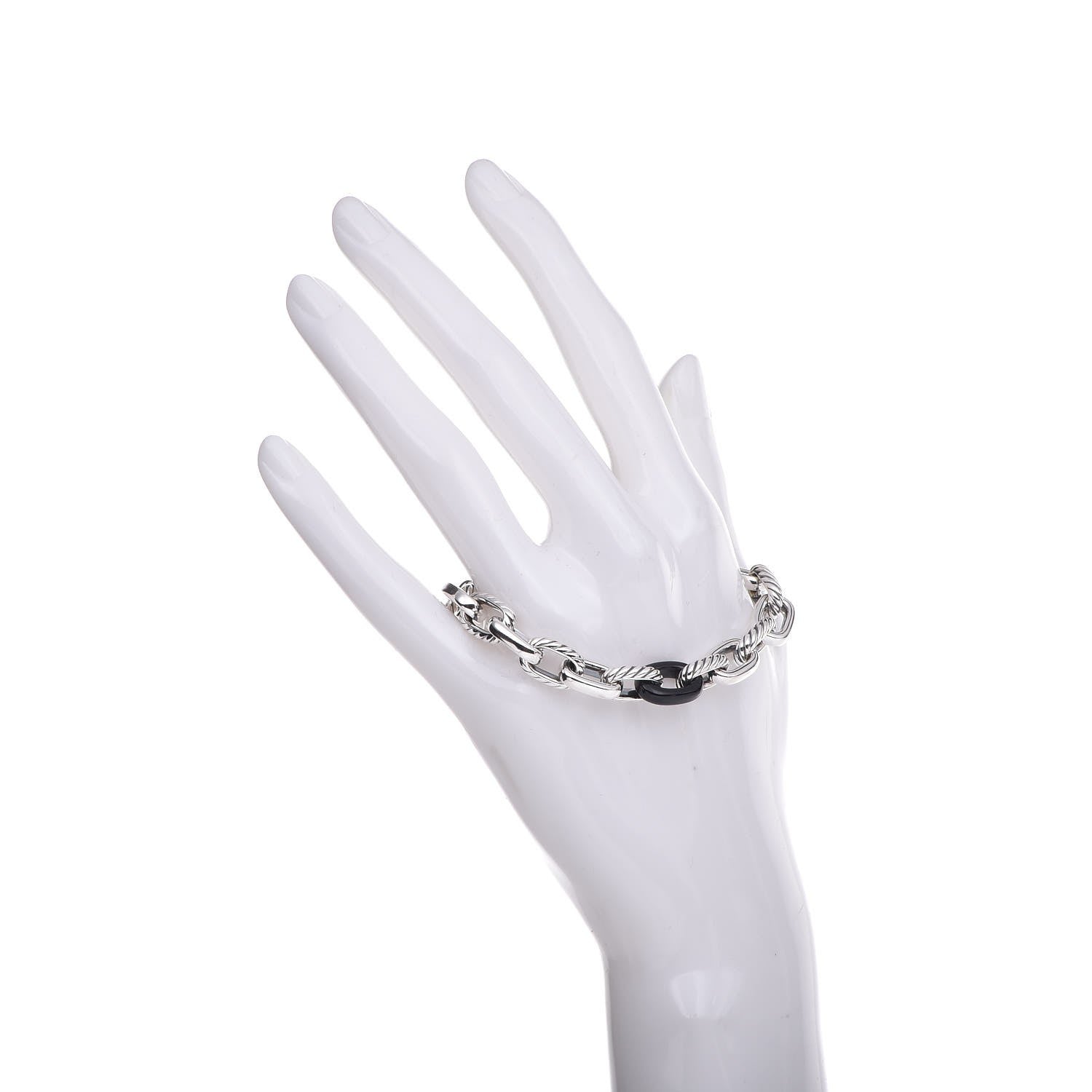 David Yurman Sterling Silver Black Ceramic Chain Link Bracelet 2 of 6