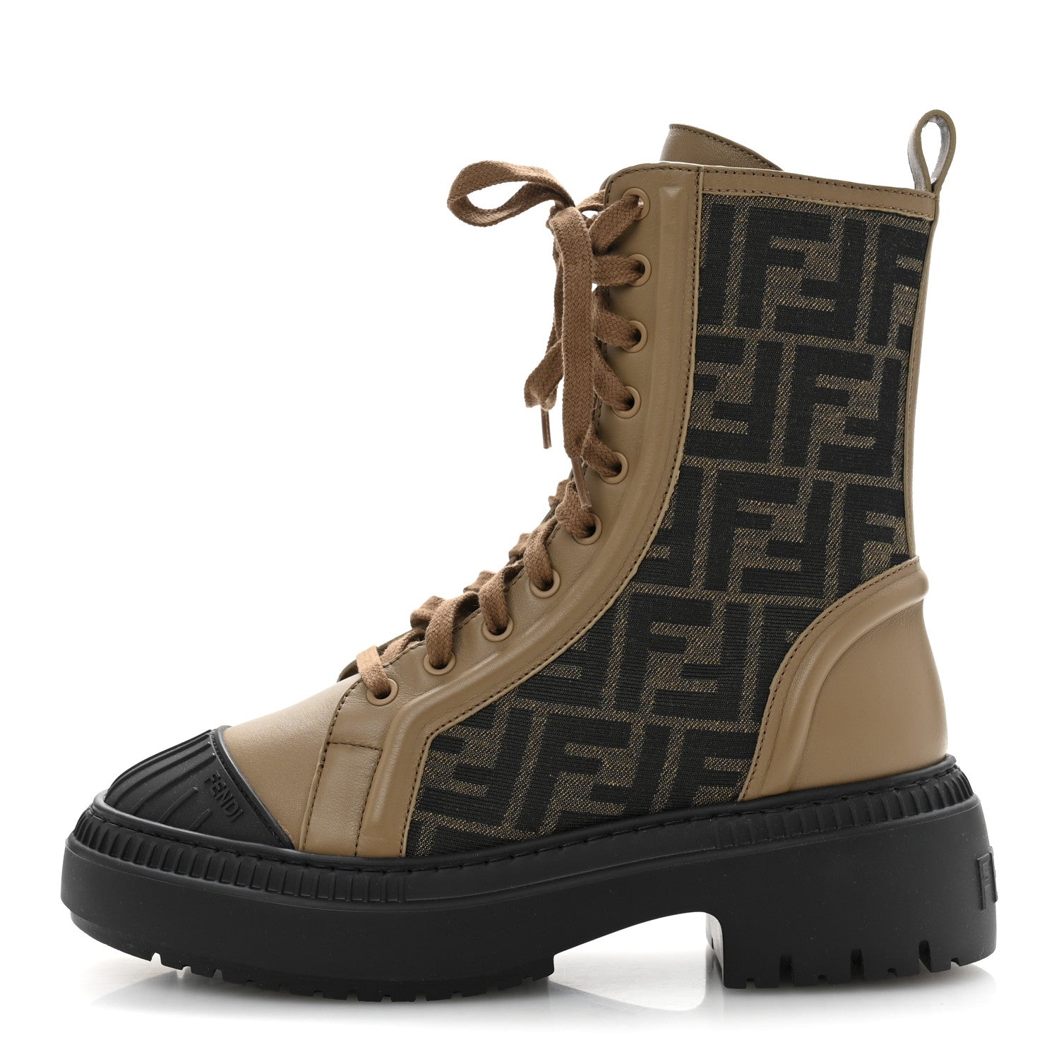 Fendi Fabric Jacquard Vitello FF Domino 50mm Biker Boots 38 Tobacco Black Sand 1 of 9