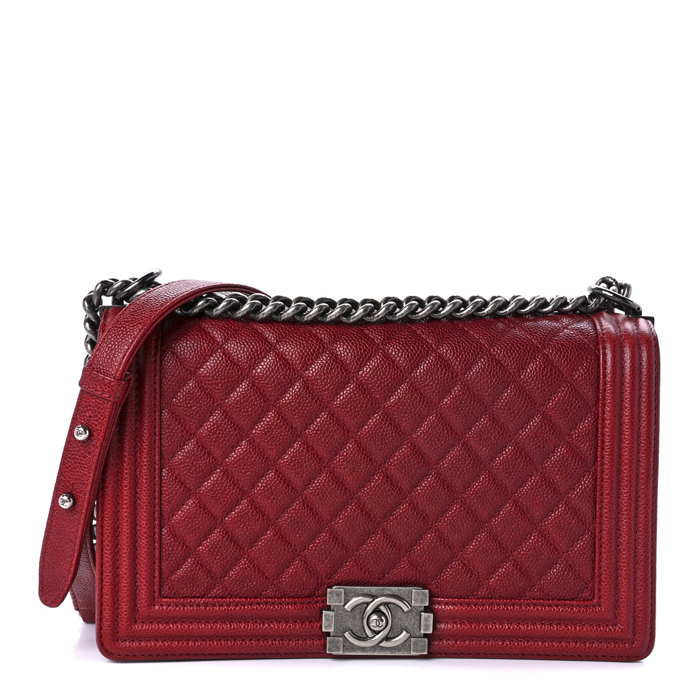 Caviar Quilted New Medium Boy Flap Dark Red