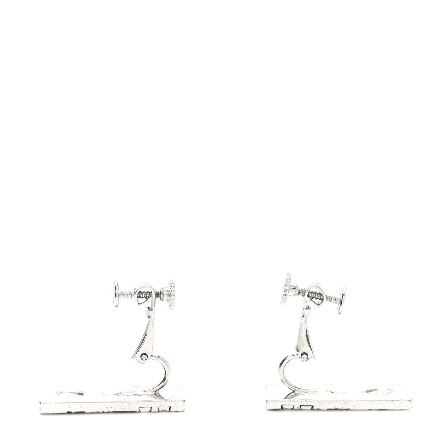 Christian Dior Metal Oblique Clip On Earrings Silver Black 5 of 6