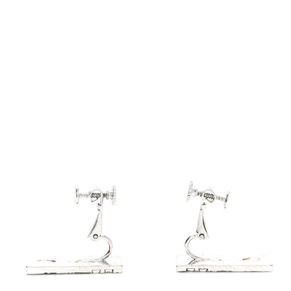 Christian Dior Metal Oblique Clip On Earrings Silver Black 5 of 6