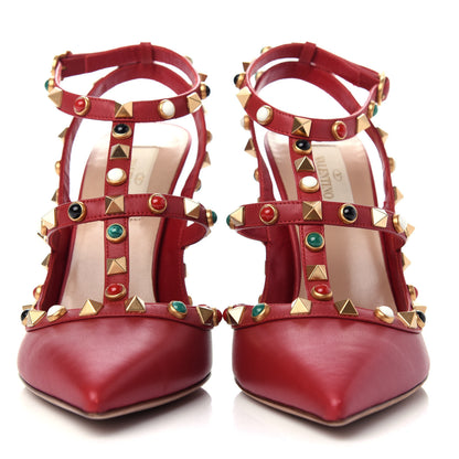 Valentino Garavani Calfskin Rockstud Rolling Ankle Strap 100mm Pumps 37.5 Rosso Valentino 2 of 11