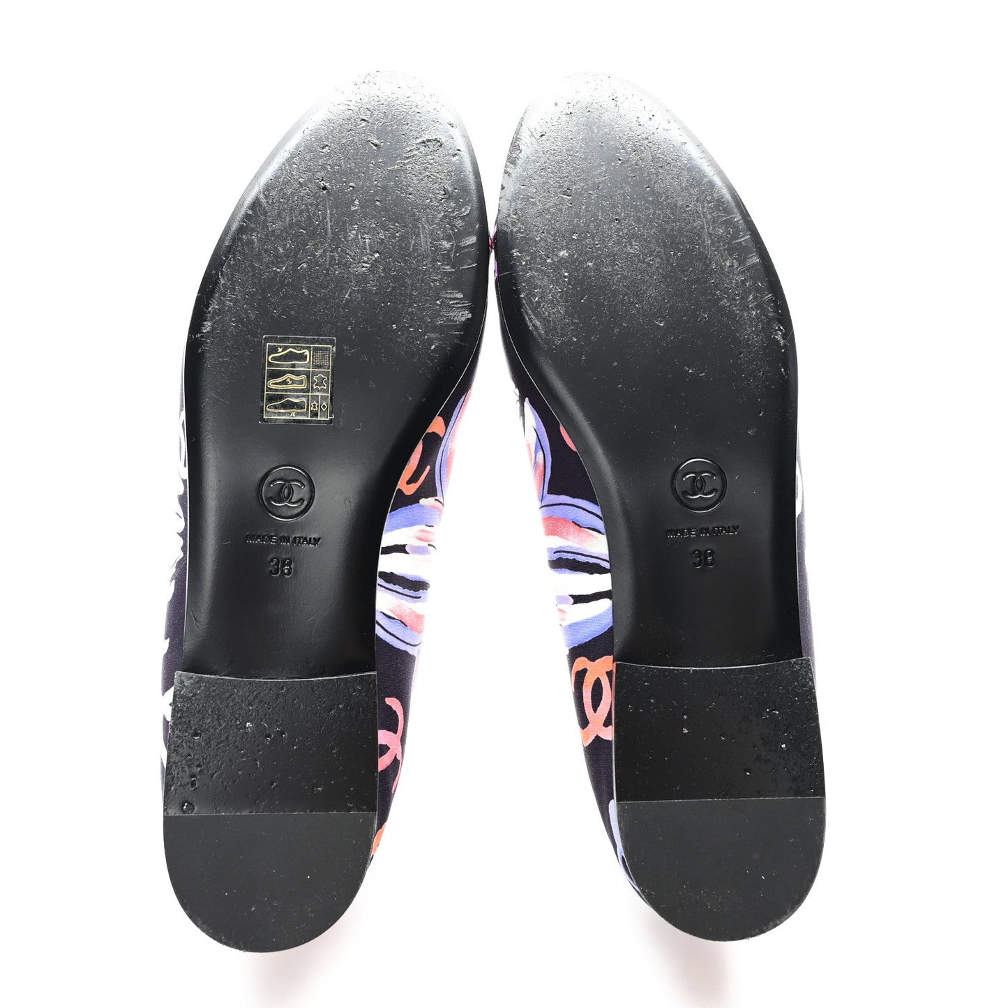 Printed Stretch Jersey Cap Toe Ballerina Flats 38 Black Multicolor