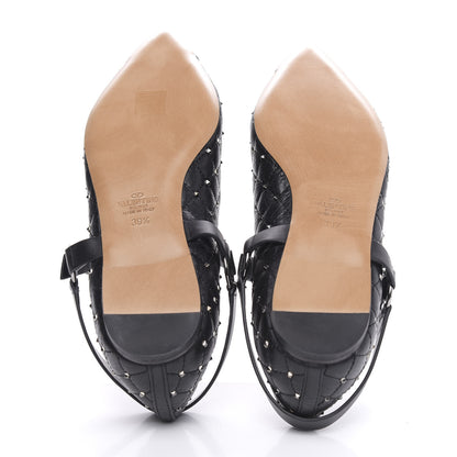Valentino Garavani Crackled Lambskin Rockstud Spike Captoe Ballerina Flats 39.5 Black 5 of 10