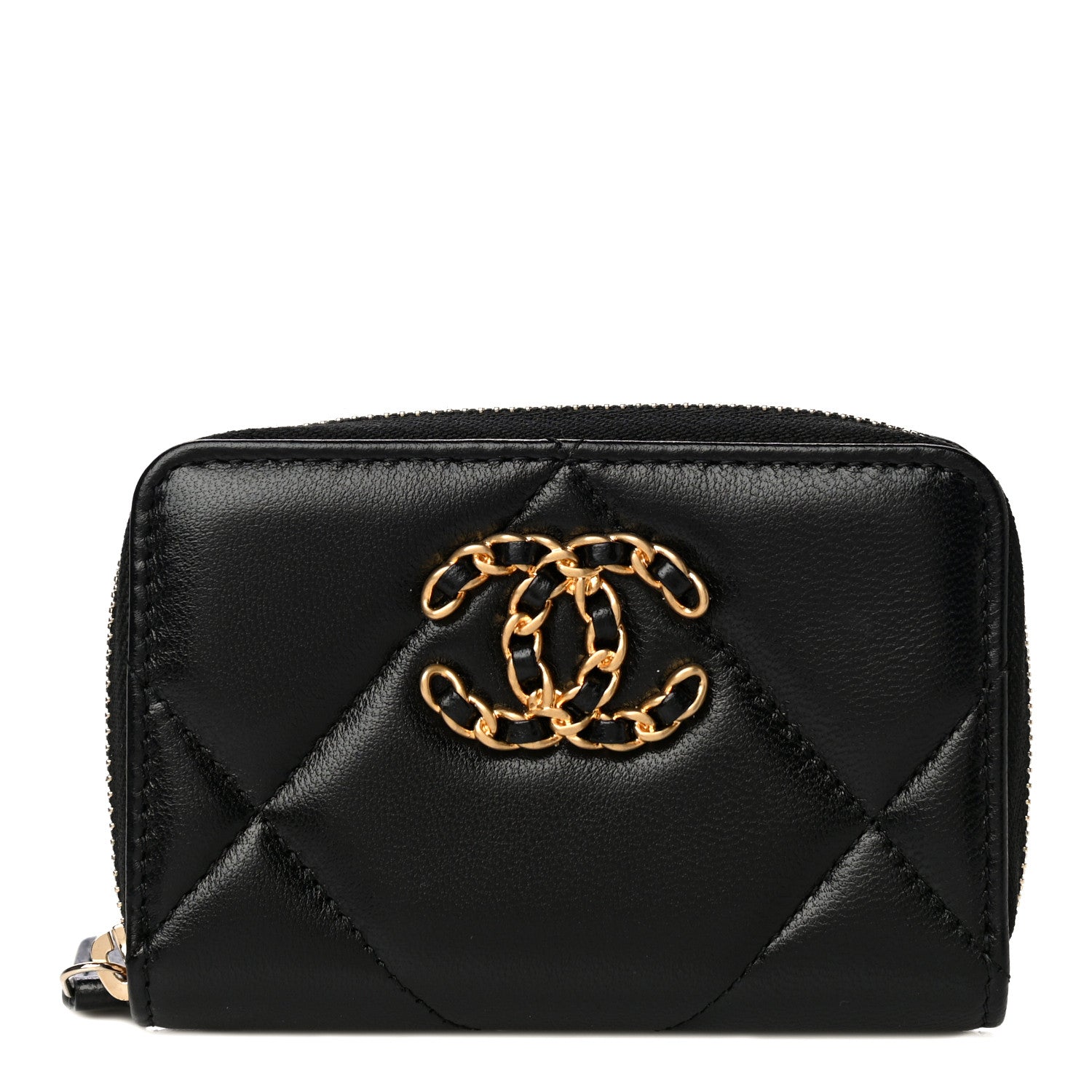 Chanel Lambskin Quilted Chanel 19 Zip Around Coin Purse Wallet Black 1 of 11
