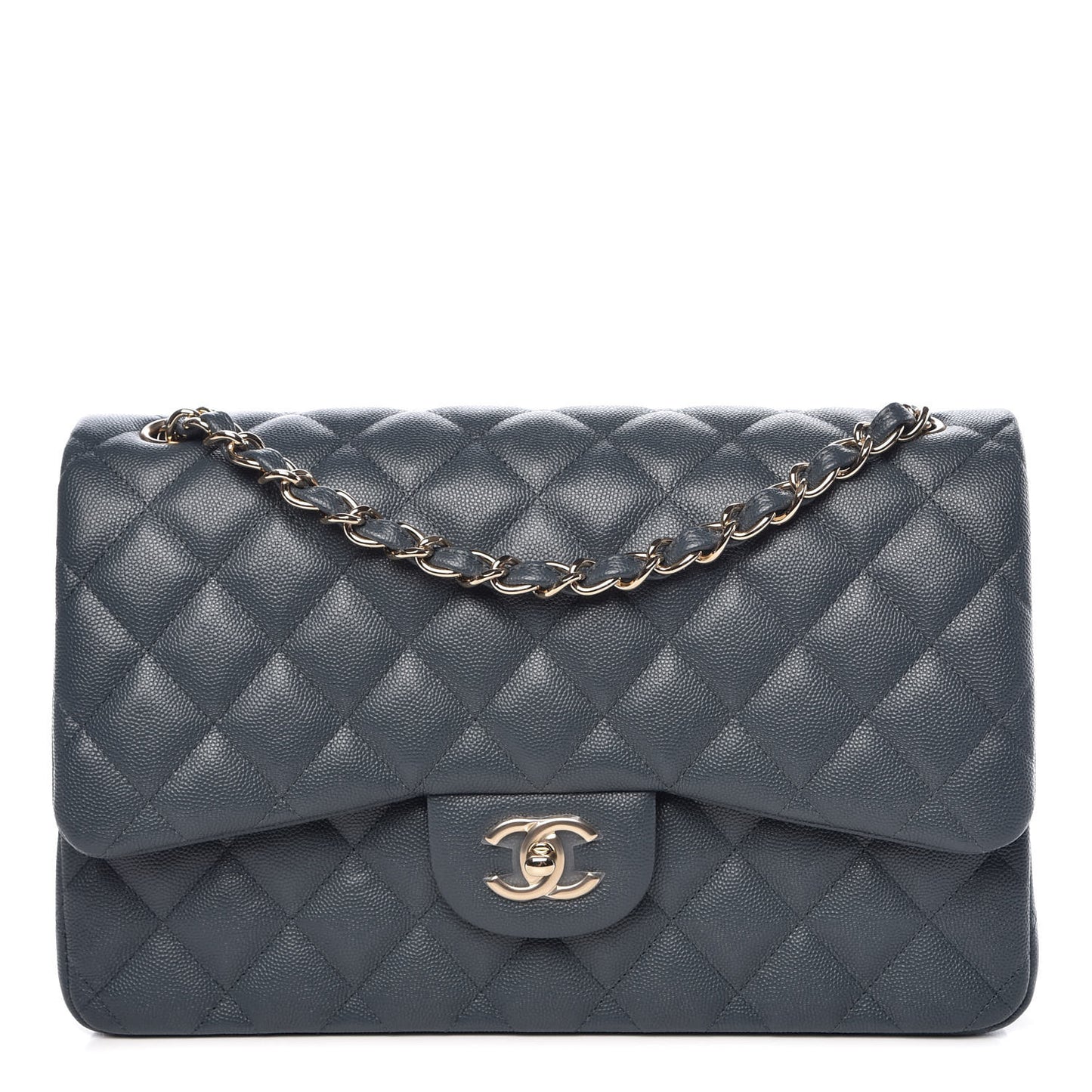 Caviar Quilted Jumbo Double Flap Dark Grey