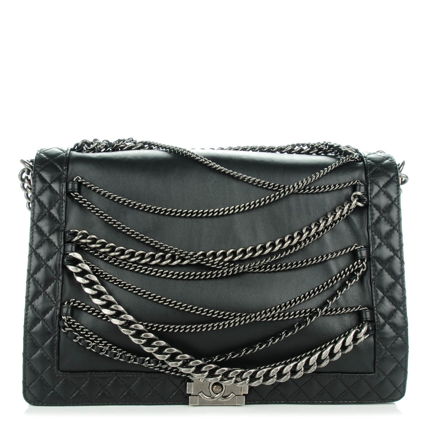 Calfskin Enchained XL Boy Flap Black