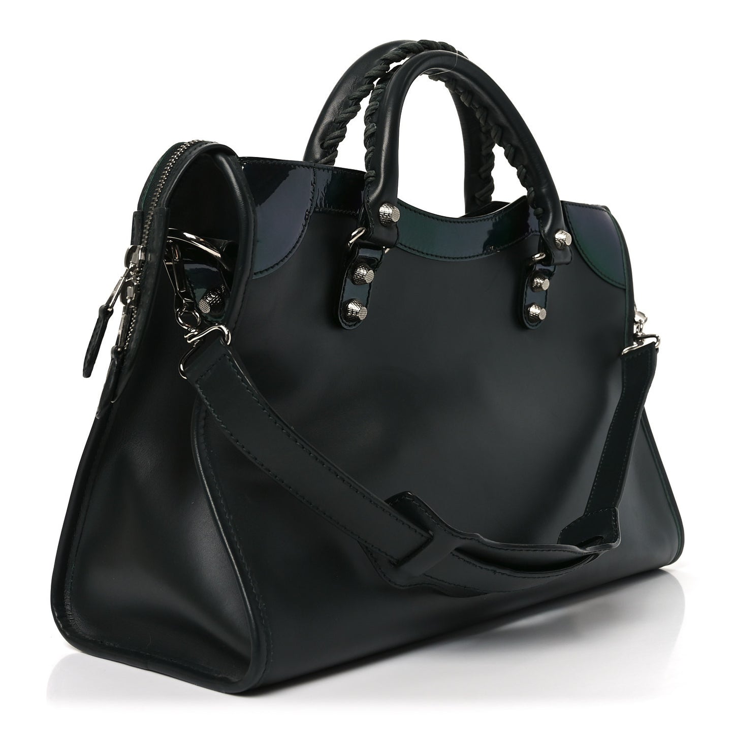 Smooth Calfskin Metallic Patent Giant 12 Silver Hardware City Vert Poker Fonce