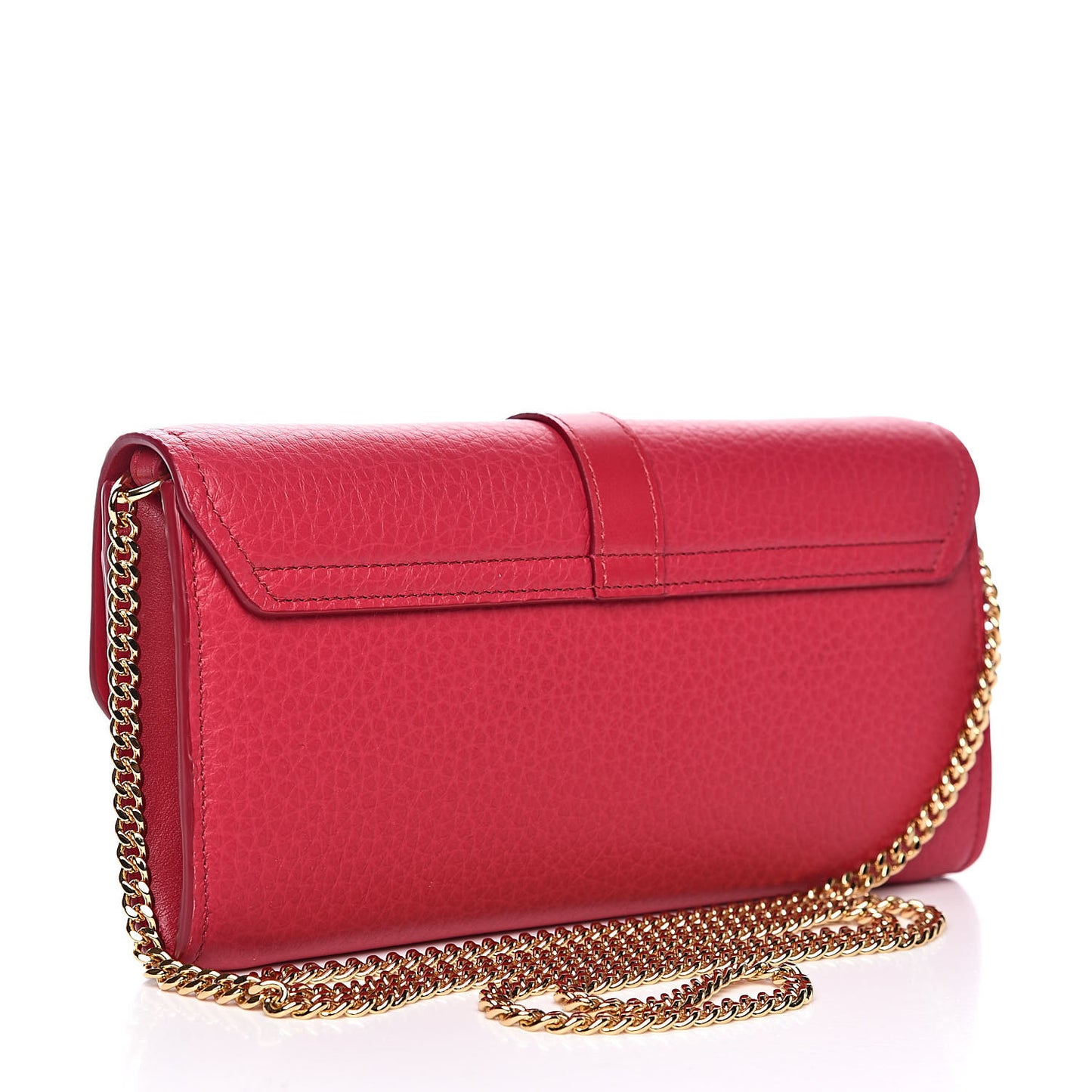 Shiny Grained Calfskin Aby Wallet on Chain Crimson Pink