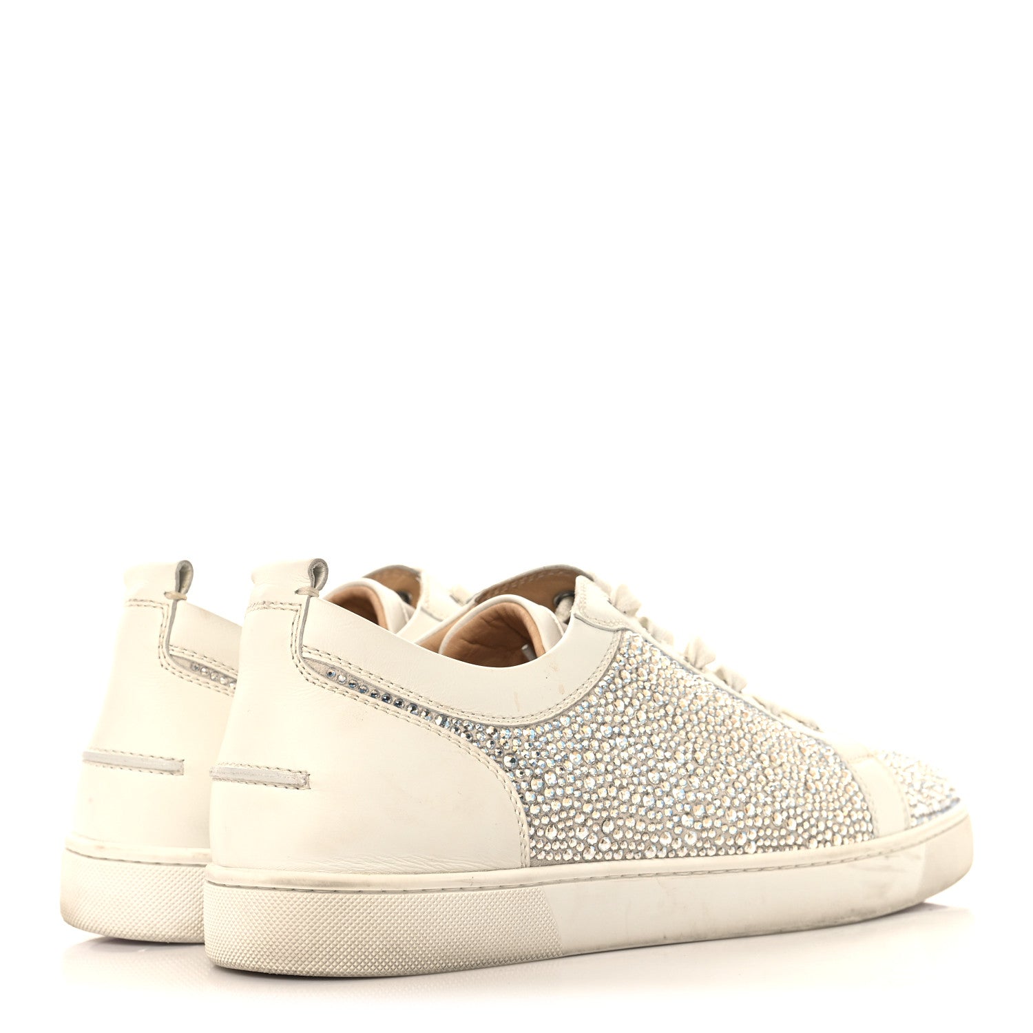 Christian Louboutin Calfskin Veau Velours Strass Mens Louis Junior Flat Sneakers 46 Latte 5 of 10