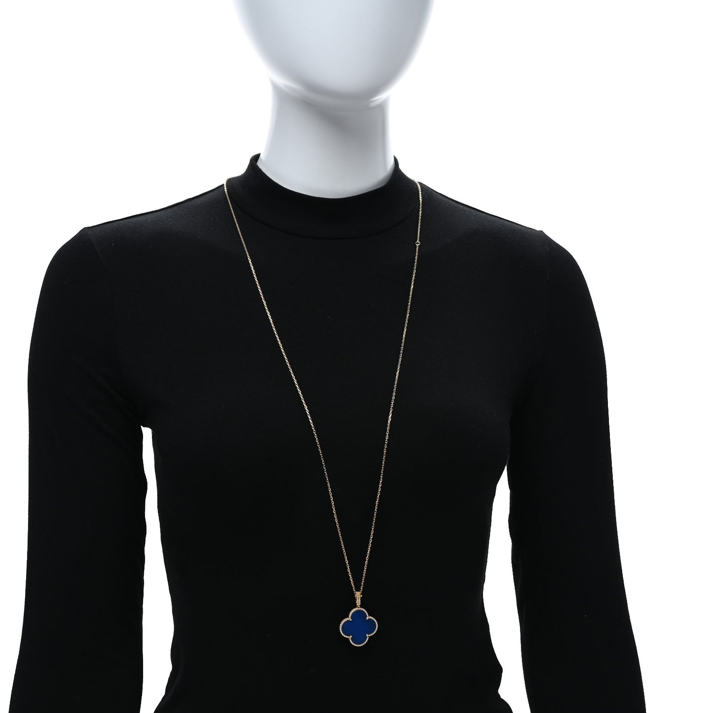 18K Yellow Gold Blue Agate Magic Alhambra Long Necklace