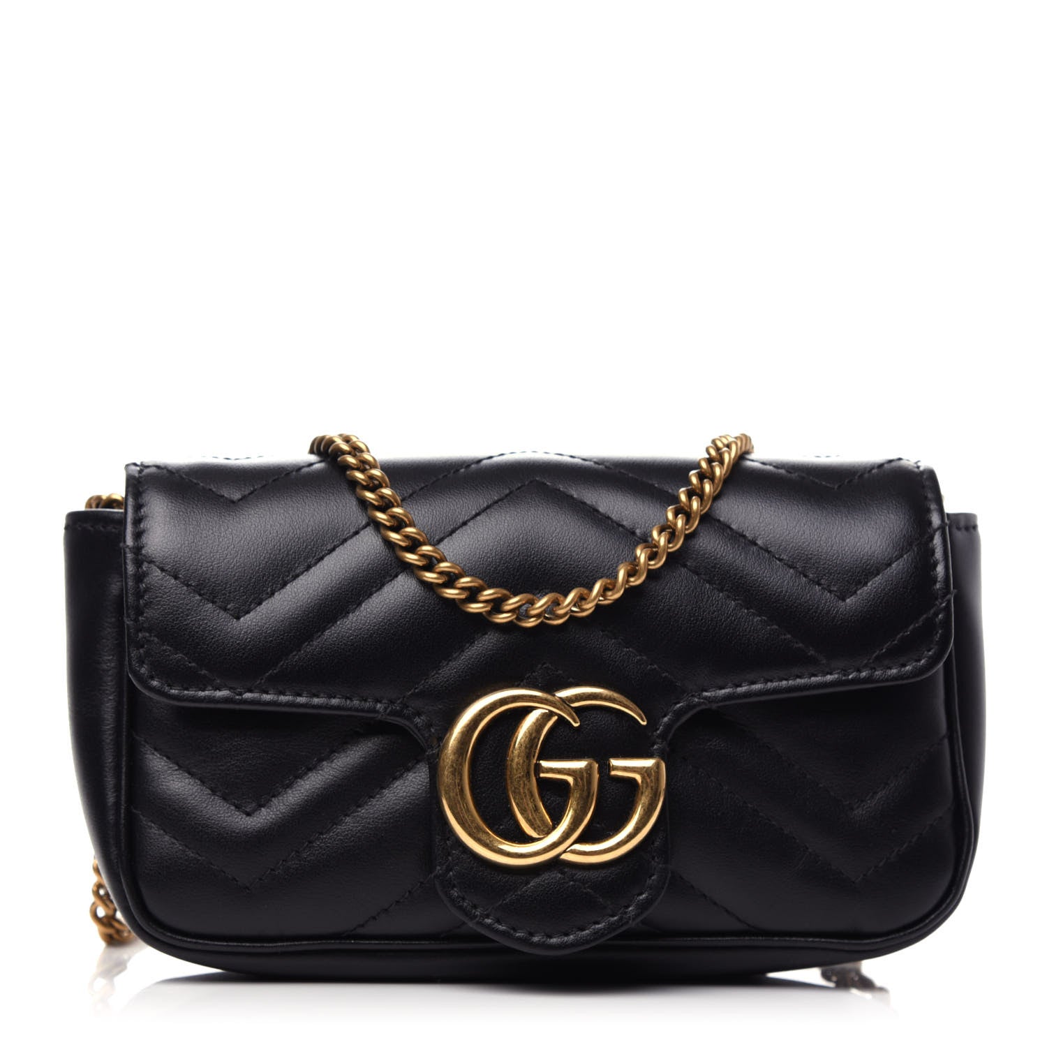 Gucci Calfskin Matelasse Super Mini GG Marmont Shoulder Bag Black 1 of 10