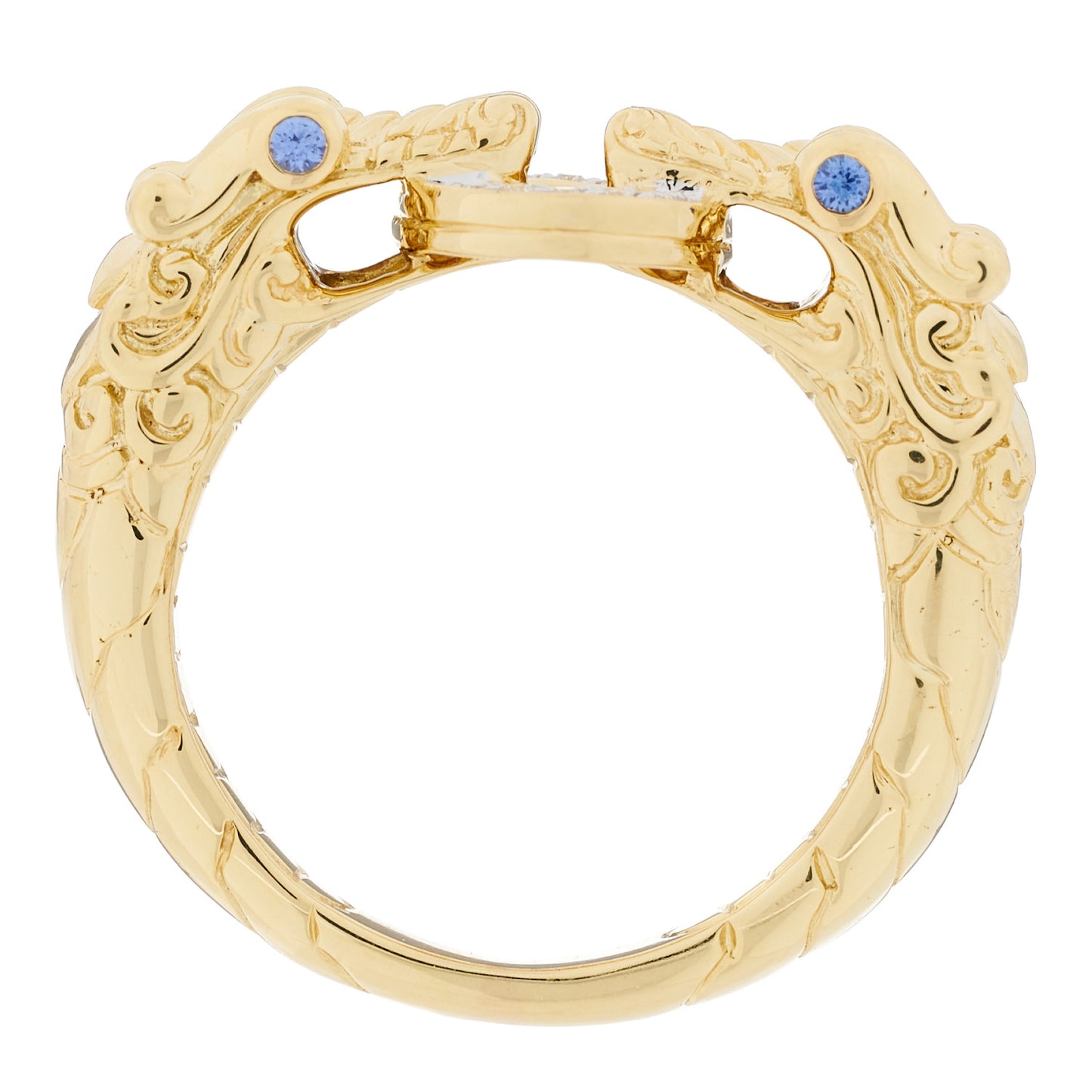 18K Yellow Gold Diamond Blue Sapphire Legends Naga Dragon Head Ring 56 7.5