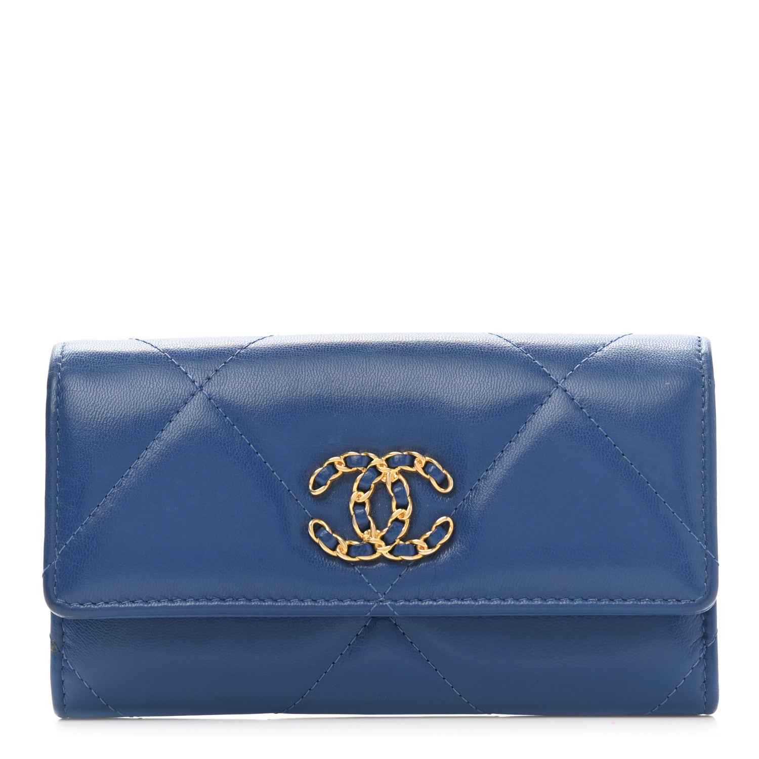 Chanel Goatskin Quilted Chanel 19 Flap Wallet Dark Blue 1 of 8