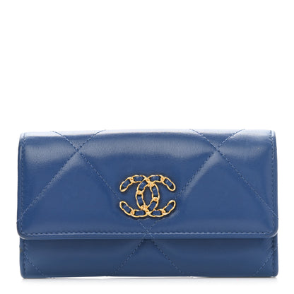 Chanel Goatskin Quilted Chanel 19 Flap Wallet Dark Blue 1 of 8