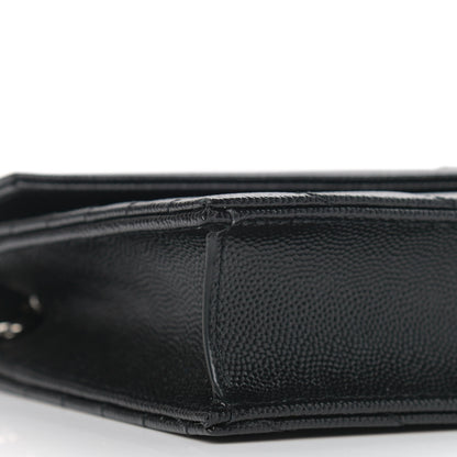 Saint Laurent Grain De Poudre Matelasse Chevron Monogram Envelope Chain Wallet Black 8 of 9