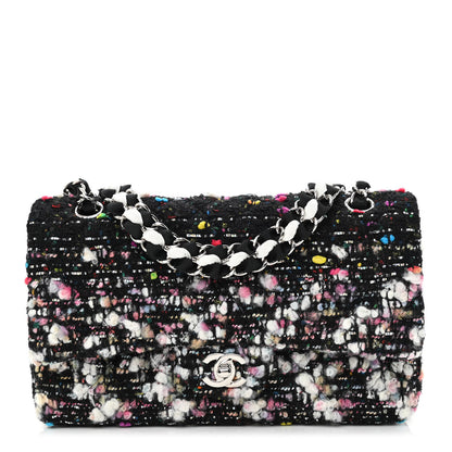 Chanel Tweed Quilted Medium Double Flap Black White Yellow Pink 1 of 10