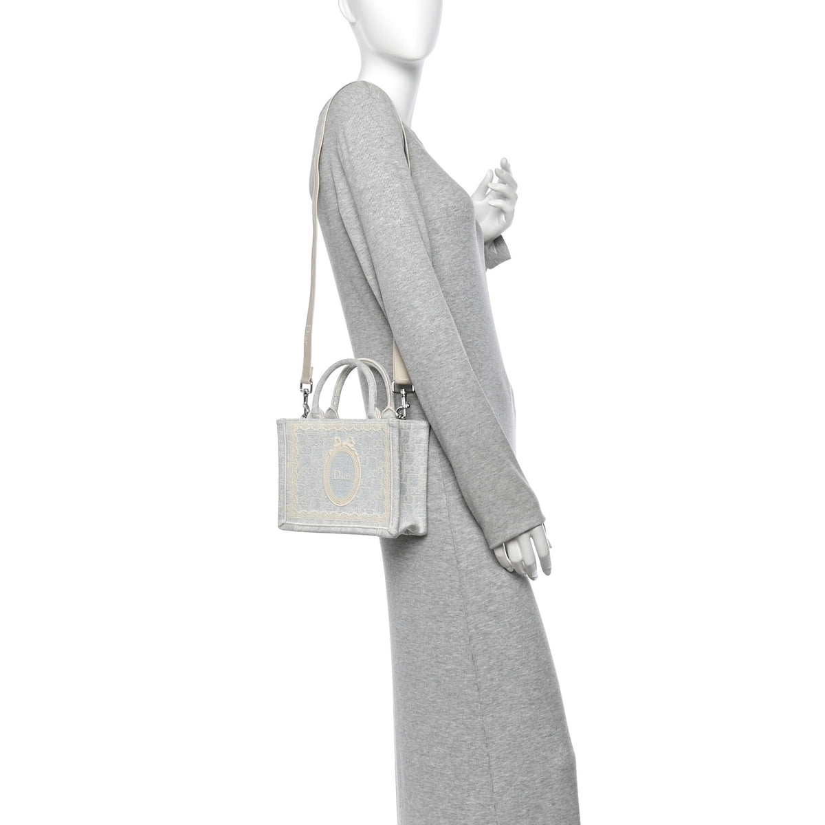 Washed Embroidery Oblique Lace Dior Medallion Mini Book Tote With Strap Celeste Blue Ecru