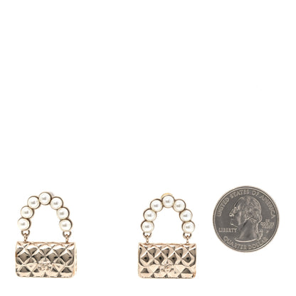 Chanel Pearl Quilted CC Flap Bag Earrings Gold 2 of 3