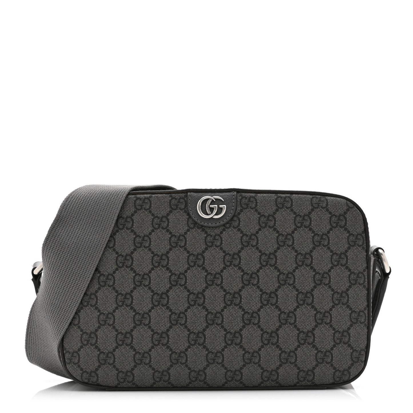 GG Supreme Monogram Textured Dollar Calfskin Ophidia Shoulder Bag Grey Black Graphite Grey