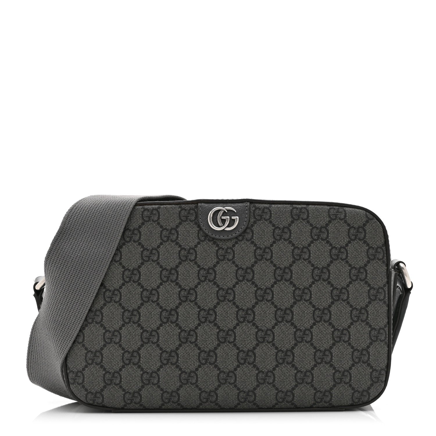 Gucci GG Supreme Monogram Textured Dollar Calfskin Ophidia Shoulder Bag Grey Black Graphite Grey 1 of 11