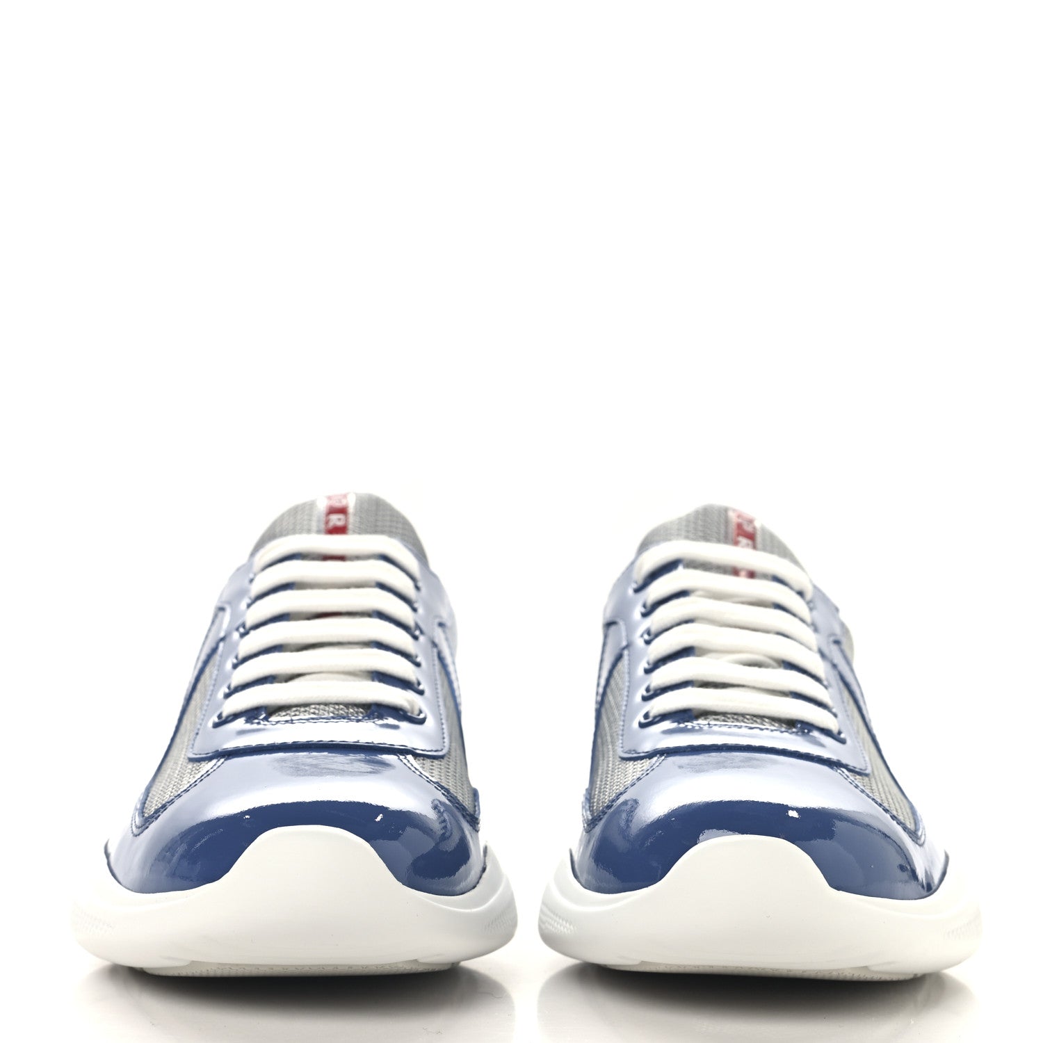 Prada Patent Technical Fabric Mens America's Cup Patchwork Sneakers 8 Blue Silver 3 of 8