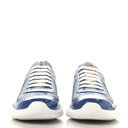 Prada Patent Technical Fabric Mens America's Cup Patchwork Sneakers 8 Blue Silver 3 of 8