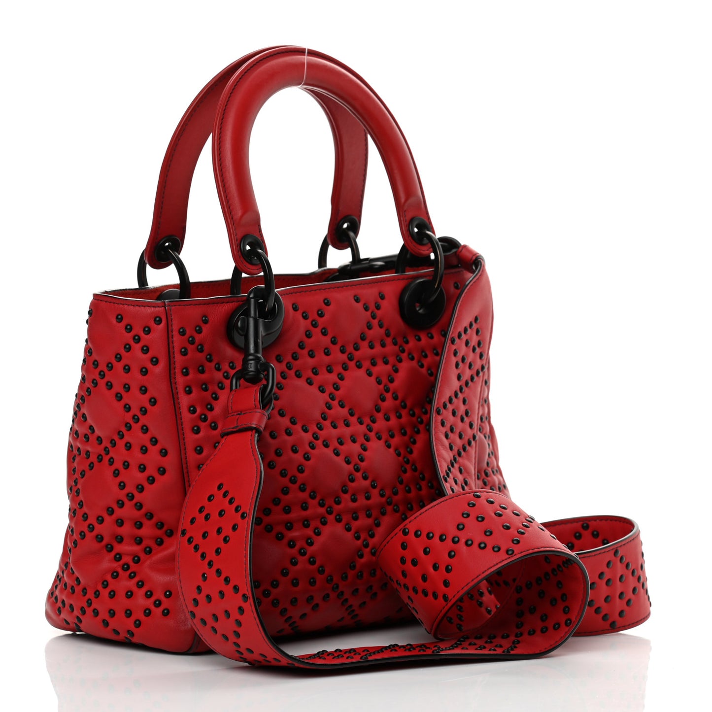 Lambskin Cannage Studded Medium Supple Lady Dior Red Black
