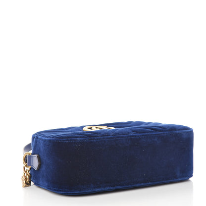 Gucci Velvet Matelasse Small GG Marmont Chain Shoulder Bag Cobalt 4 of 11