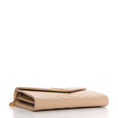 Saint Laurent Grain De Poudre Matelasse Chevron Monogram Chain Wallet Nude Powder 4 of 9