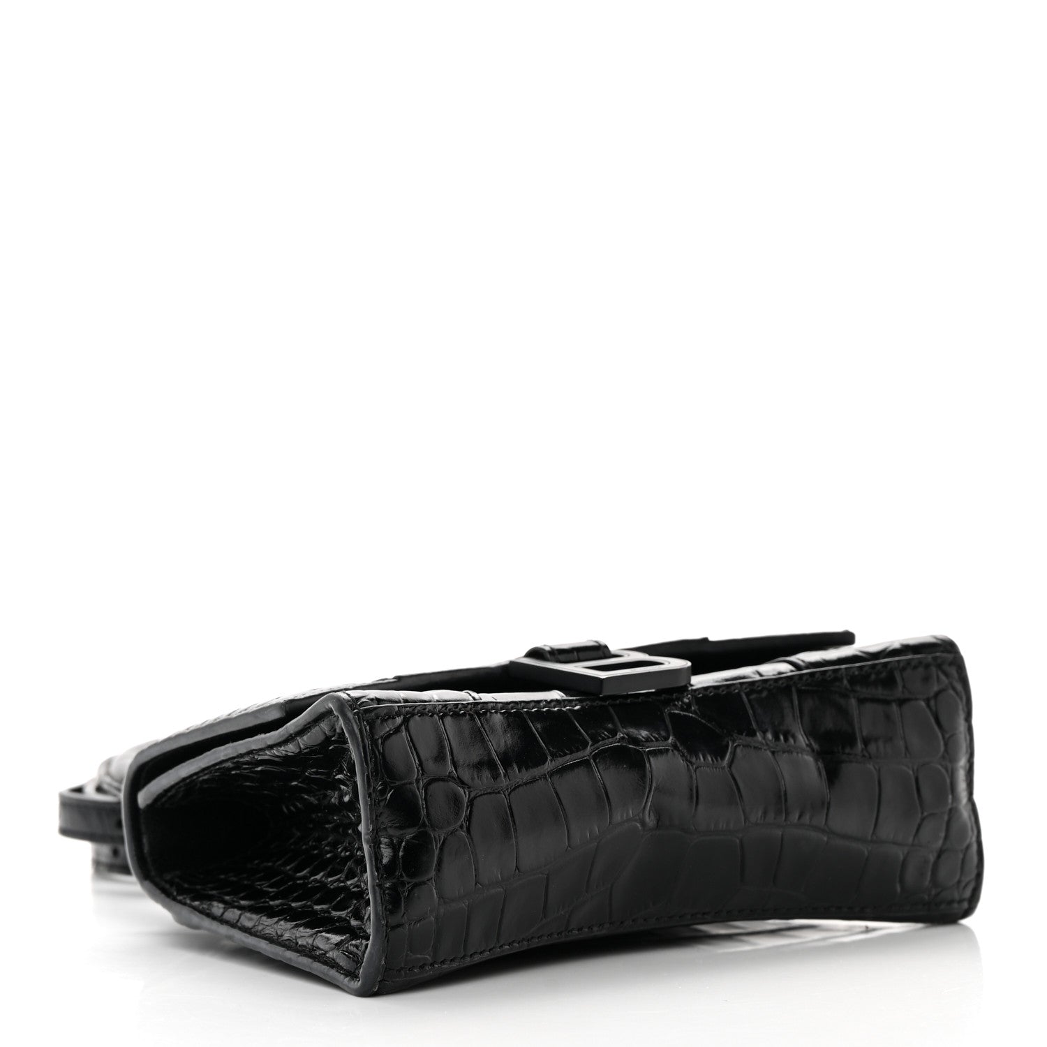 Balenciaga Shiny Calfskin Monochrome Crocodile Embossed Hourglass Top Handle Bag XS Black 4 of 25