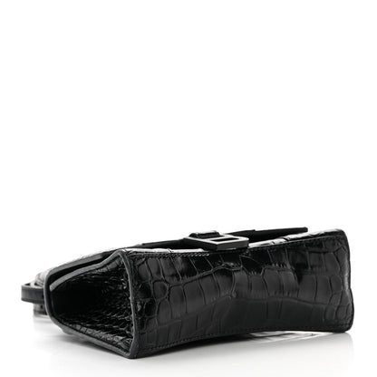 Balenciaga Shiny Calfskin Monochrome Crocodile Embossed Hourglass Top Handle Bag XS Black 4 of 25
