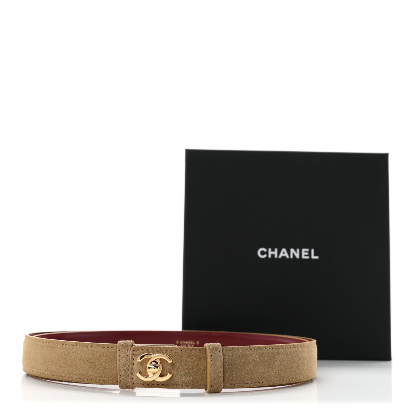 Suede CC Skinny Belt Dark Beige