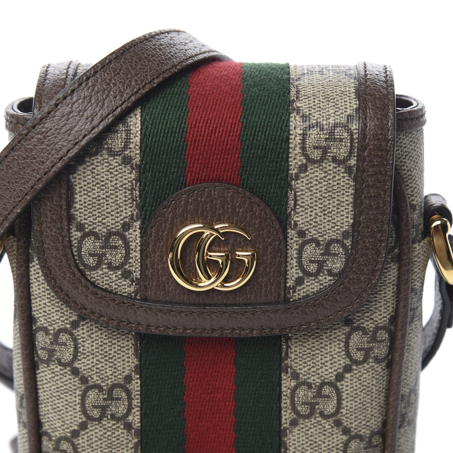 GG Supreme Monogram Web Ophidia Phone Crossbody Bag Beige New Acero