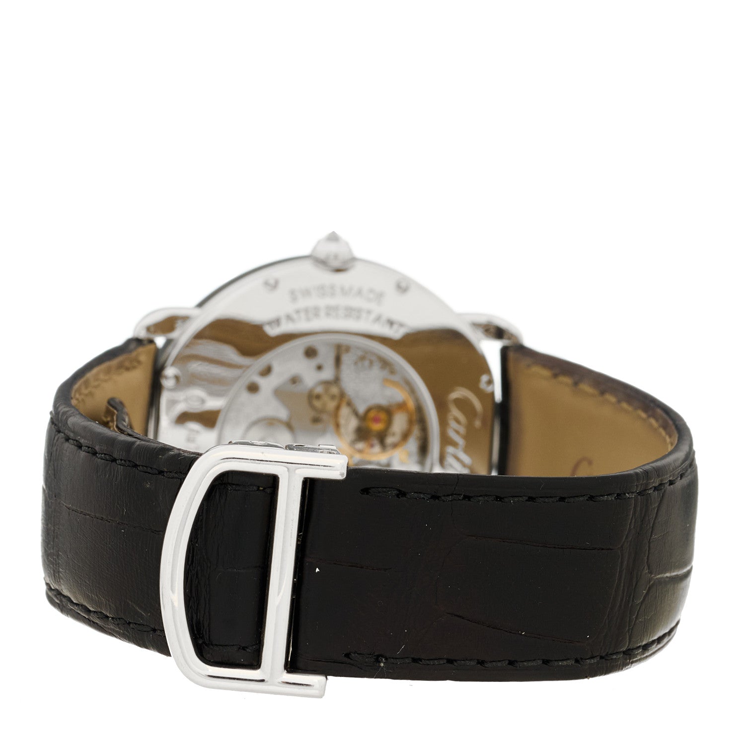 Cartier 18K White Gold Alligator Diamond Bezel 36mm Ronde Louis Manual Winding Watch 3 of 4