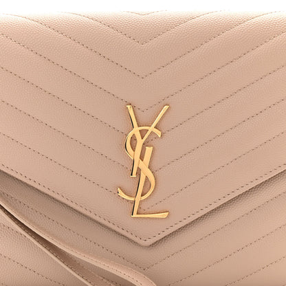 Saint Laurent Grain De Poudre Matelasse Chevron Monogram Envelope Clutch Dark Beige 8 of 11