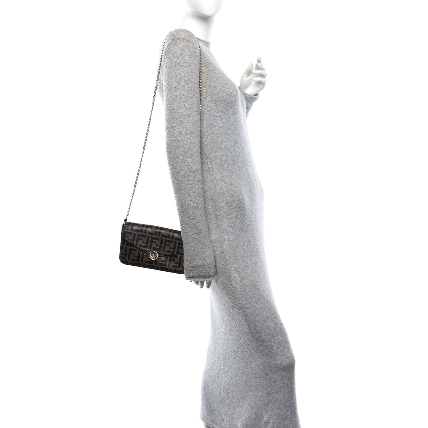 Vitello Soft F is Fendi Bi-Color FF 1974 Embossed Envelope Wallet On Chain with Pouches Maya Black