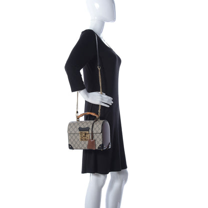Gucci GG Supreme Monogram Small Padlock Bamboo Shoulder Bag Beige Black Cuir 2 of 10