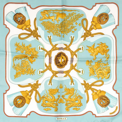 Hermes Silk Twill Tsubas Pocket Square Scarf 1 of 9