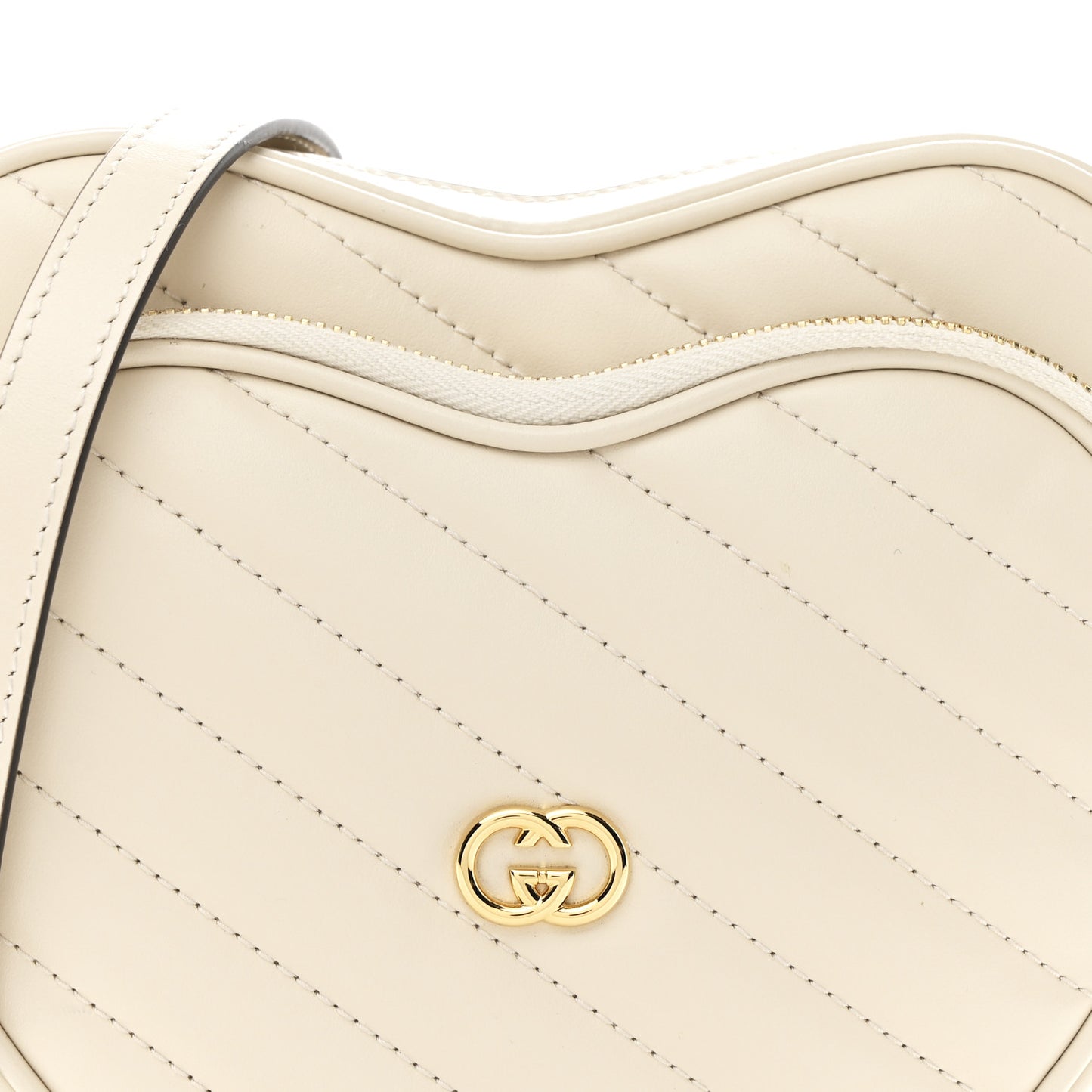 Calfskin Matelasse Diagonal Mini Interlocking G Heart Shoulder Bag Mystic White
