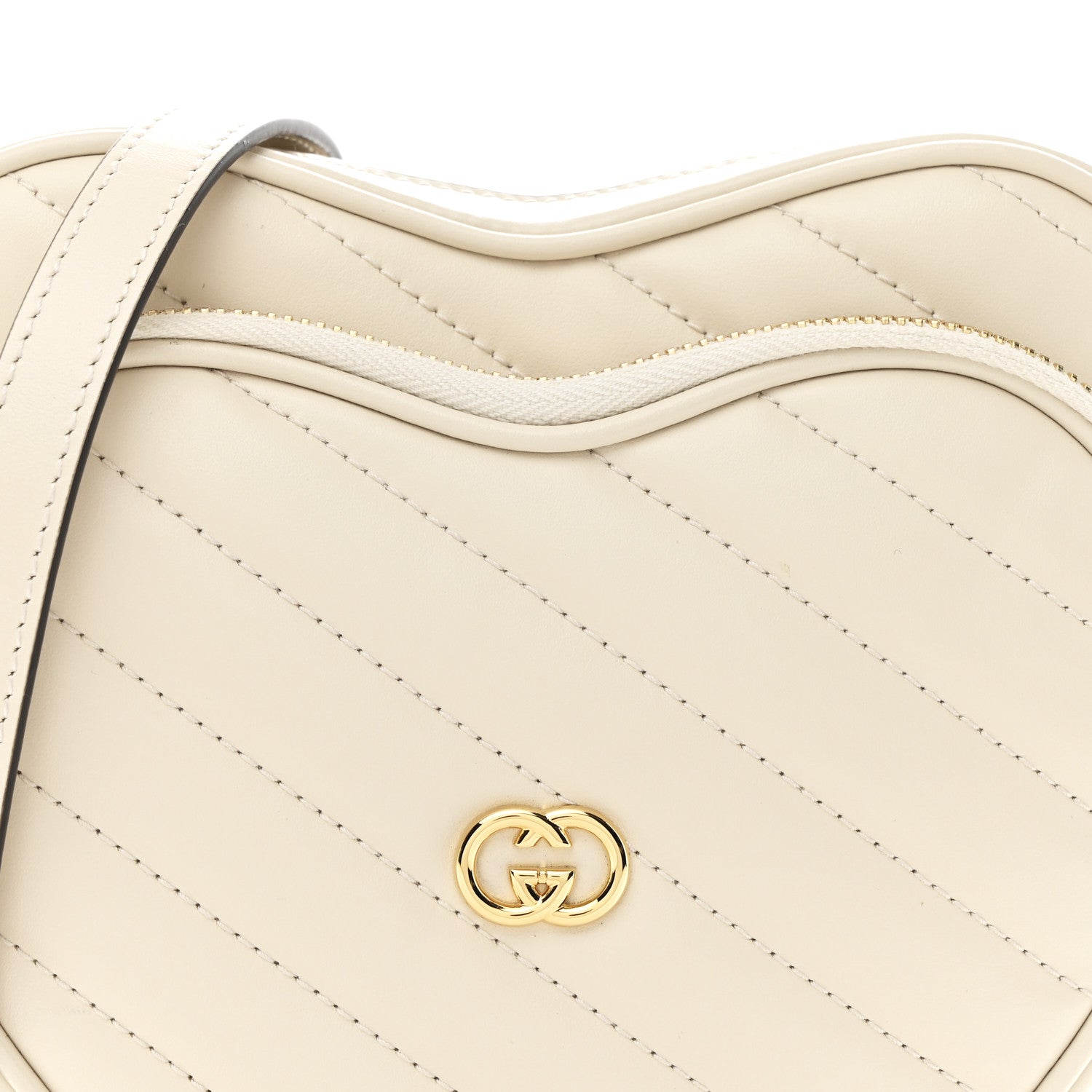 Gucci Calfskin Matelasse Diagonal Mini Interlocking G Heart Shoulder Bag Mystic White 8 of 10