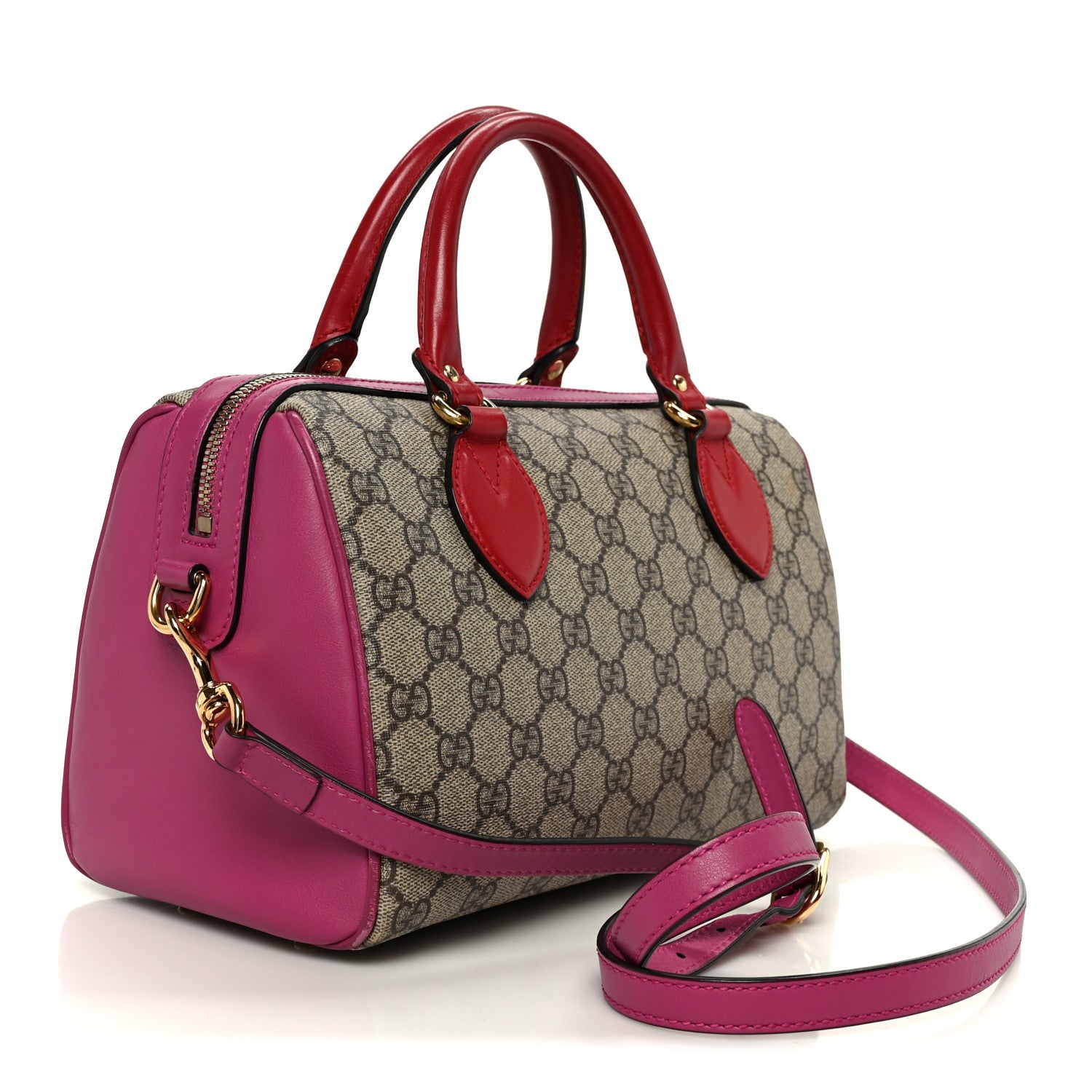 Gucci GG Supreme Monogram Moon Calfskin Small Boston Beige Ebony Hibiscus Red New Rosette 3 of 11