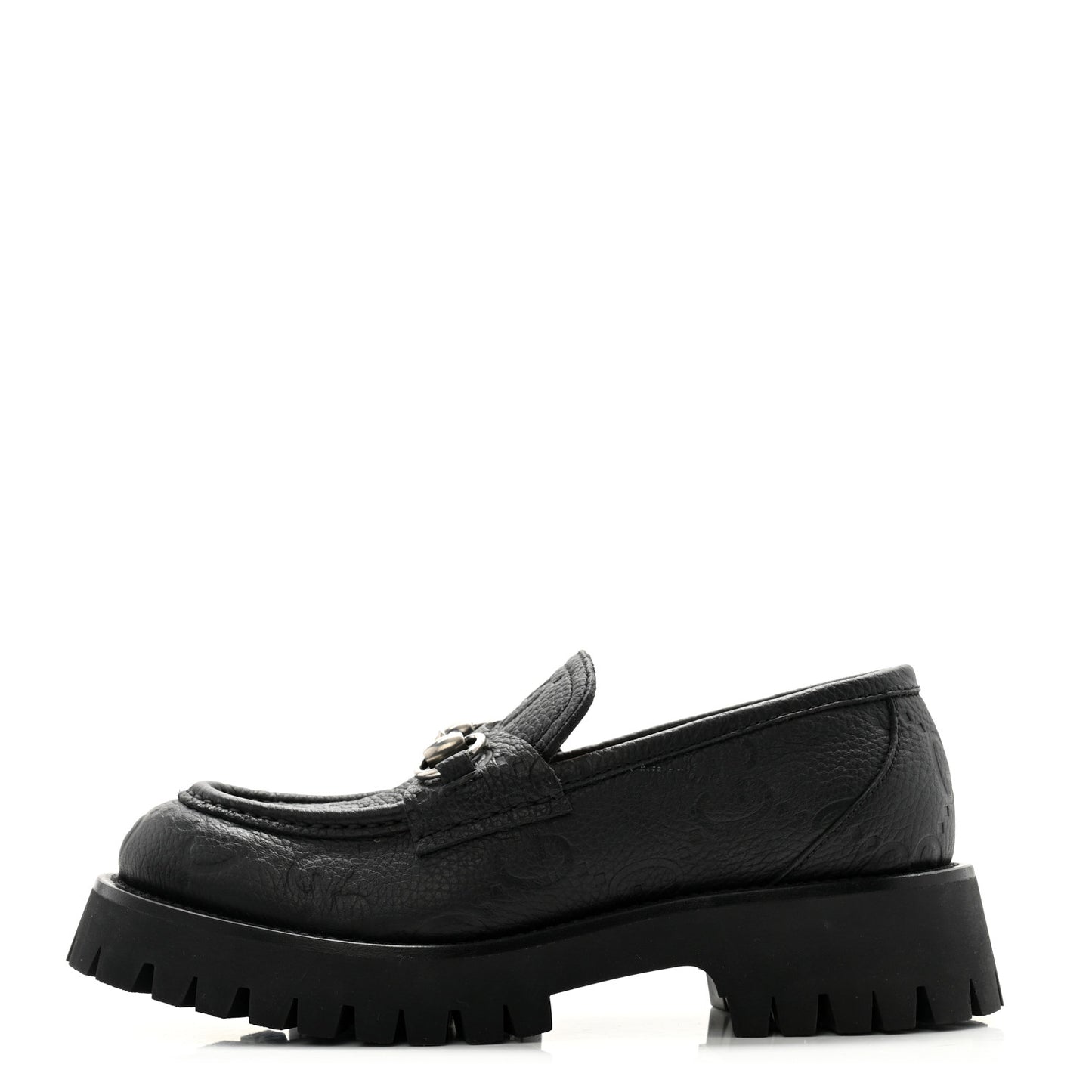 Piuma Calfskin Embossed Womens Platform Lug Sole Loafers 37.5 Black