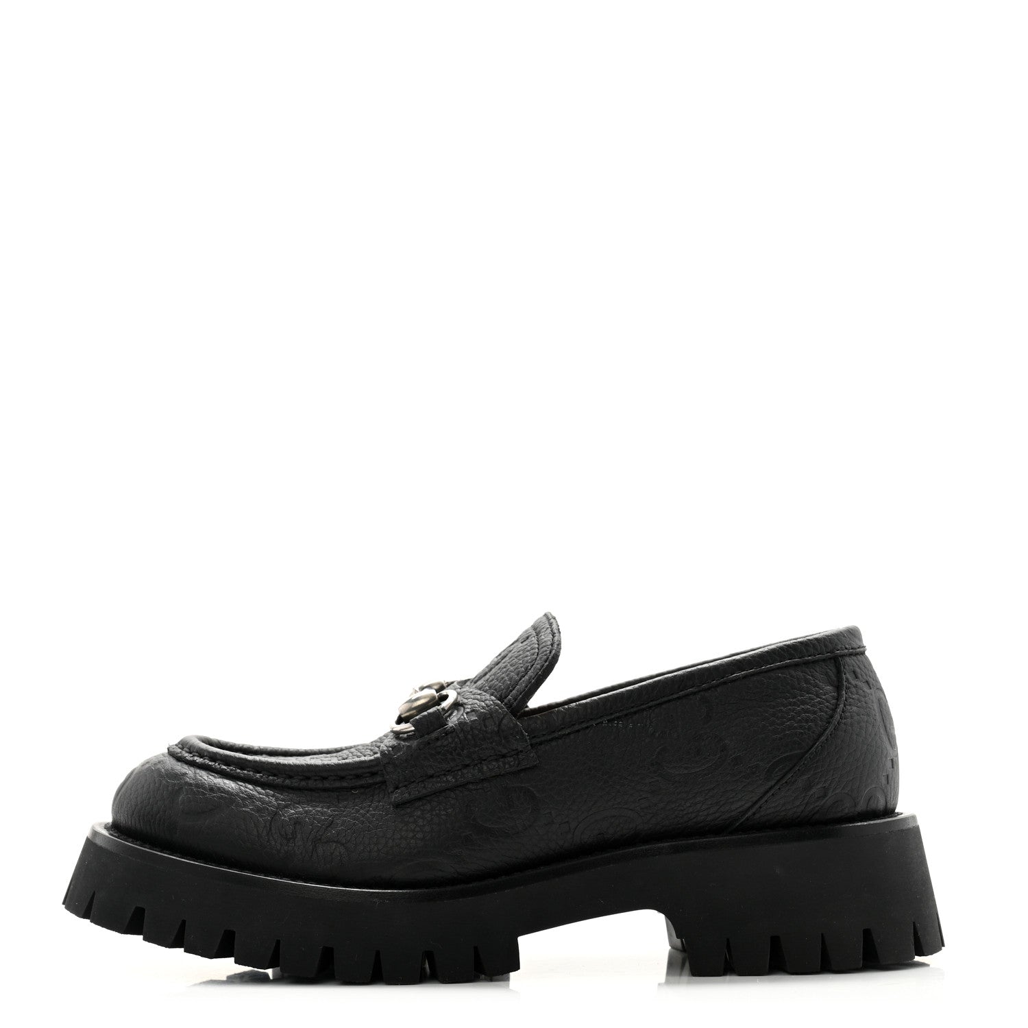 Gucci Piuma Calfskin Embossed Womens Platform Lug Sole Loafers 37.5 Black 1 of 9