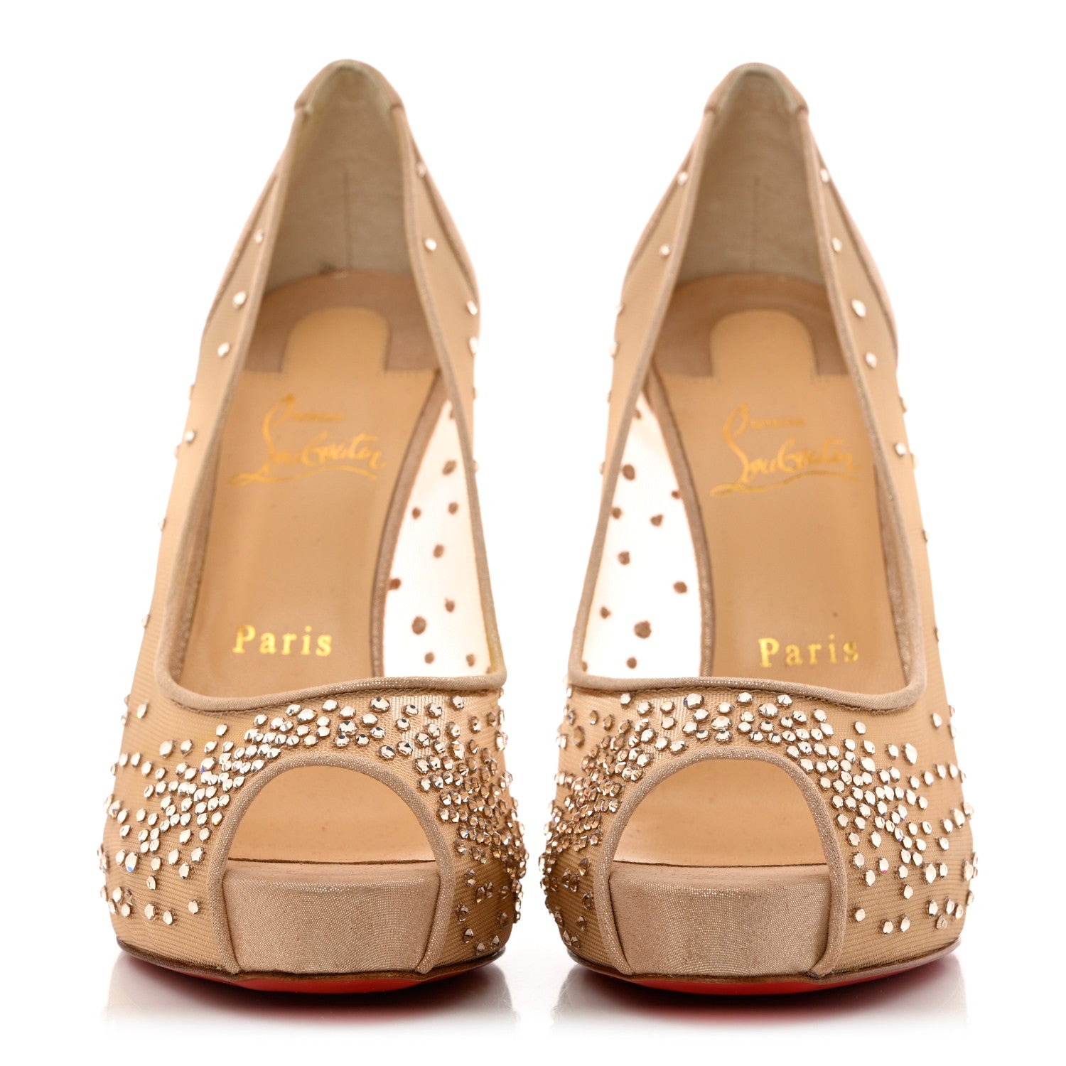 Christian Louboutin Rete Very Strass 120 Peep Toe 38 Nude 2 of 7