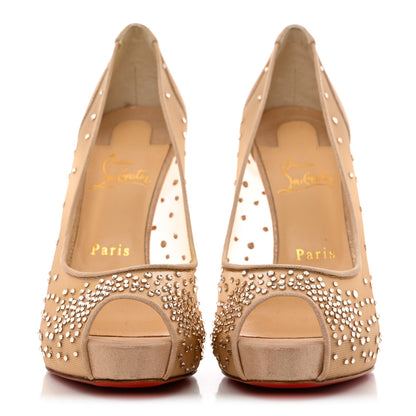 Christian Louboutin Rete Very Strass 120 Peep Toe 38 Nude 2 of 7