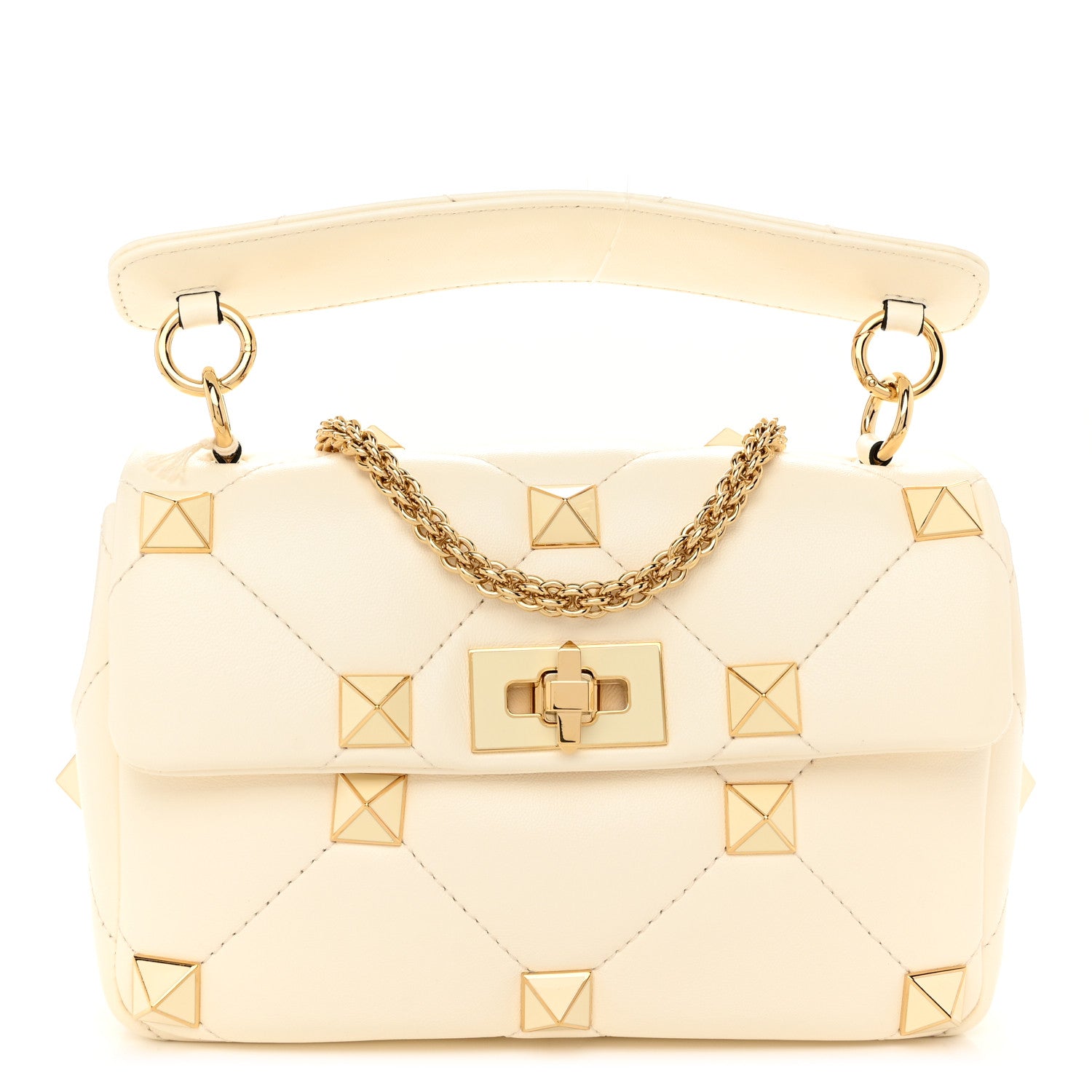 Valentino Garavani Nappa Enamel Medium Roman Stud Shoulder Bag Bag Ivory 1 of 10