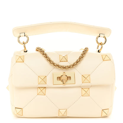 Valentino Garavani Nappa Enamel Medium Roman Stud Shoulder Bag Bag Ivory 1 of 10